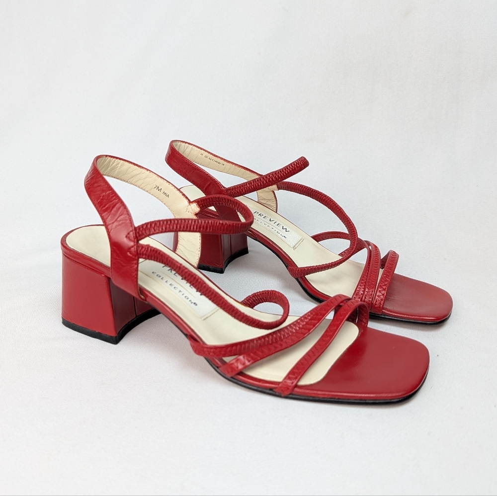 Preview Collections Red Leather Strappy Heels